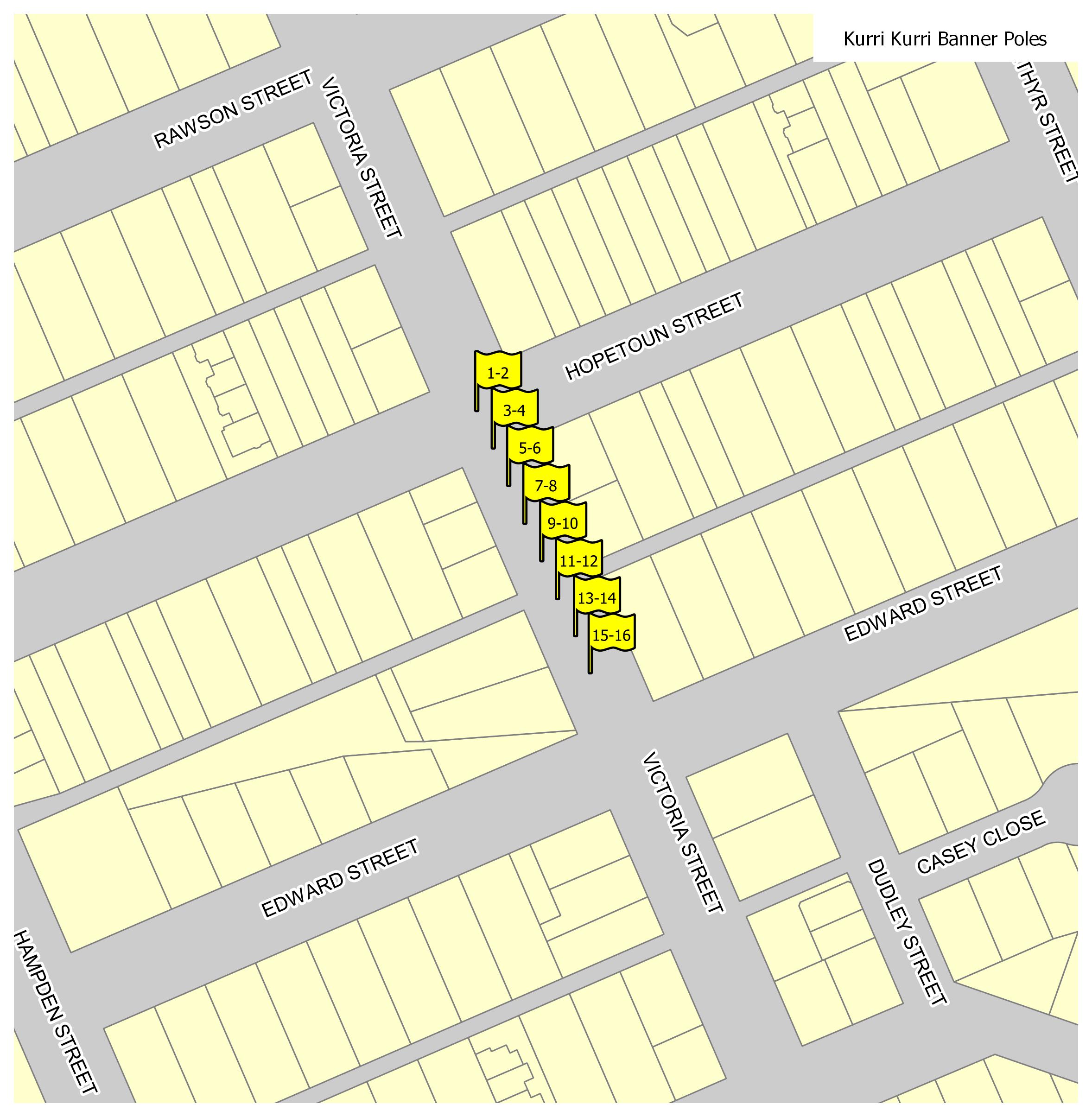 Map of banner pole locations in Kurri Kurri 