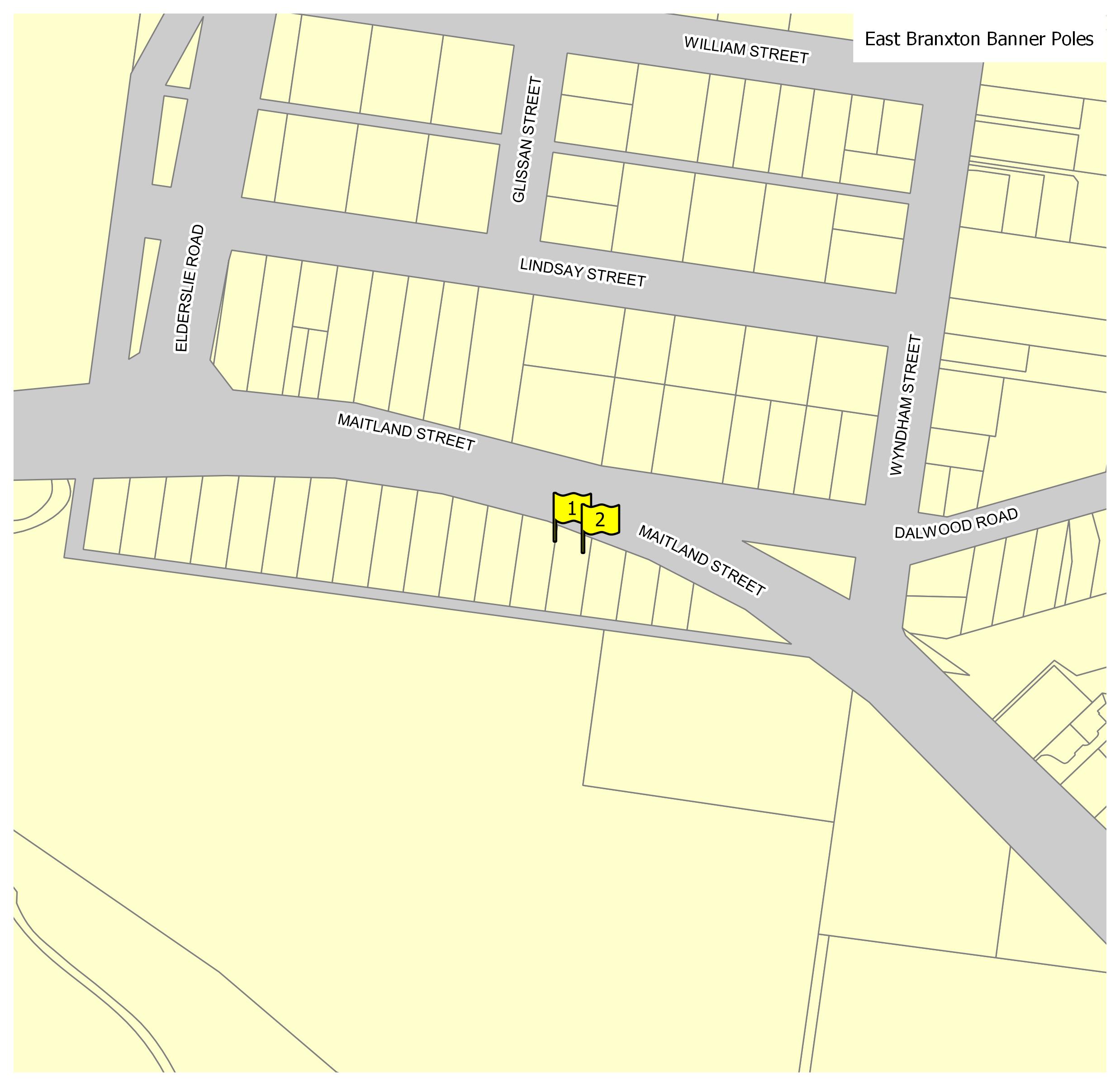 Map of banner pole locations in East Branxton