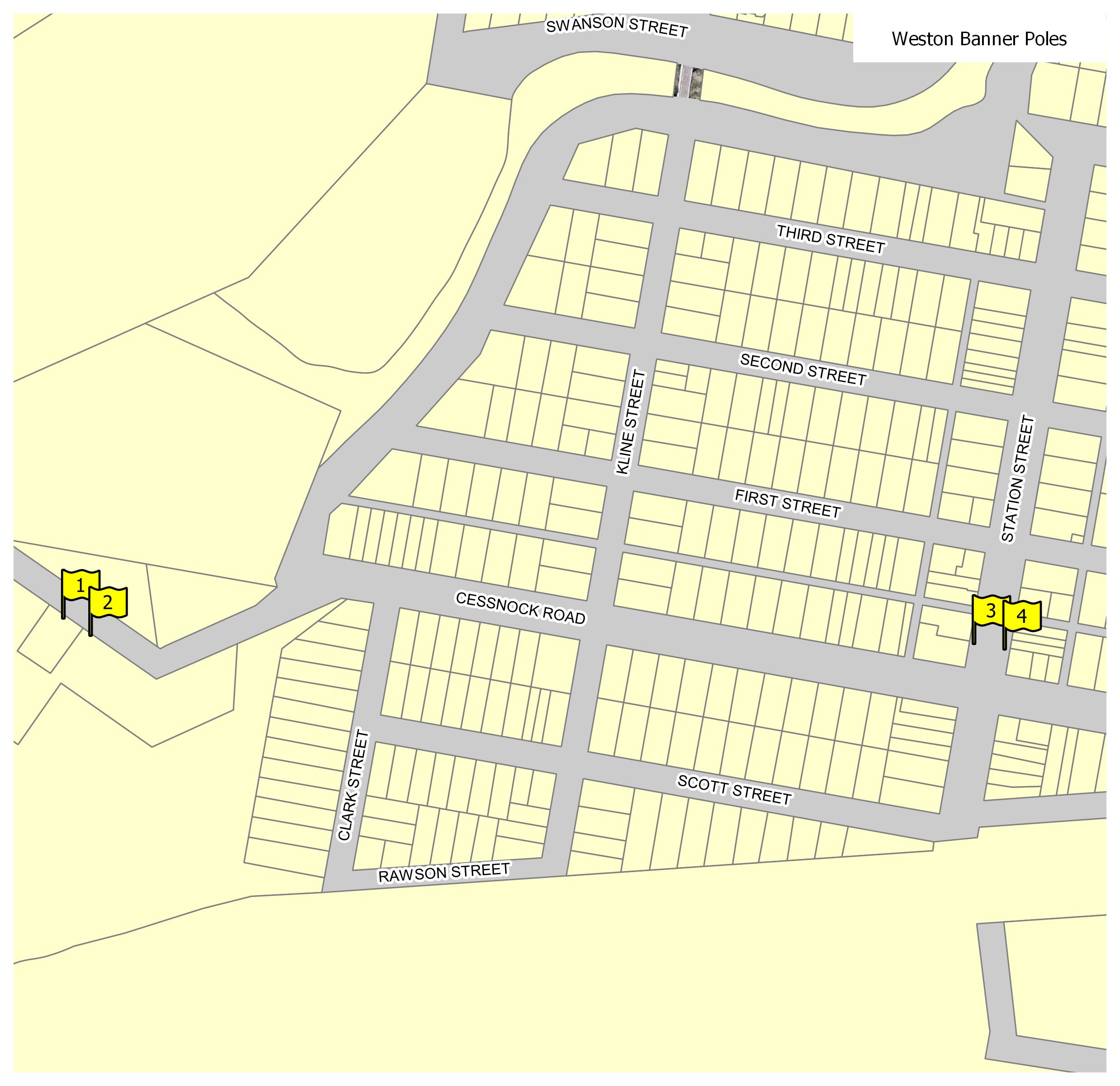 Map of banner pole locations in Weston