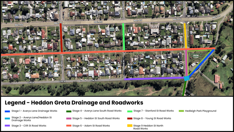 Heddon Greta Drainage and Roadworks map and legend